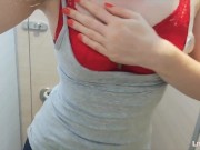 Preview 2 of Hot Teen Fingering her Juicy Pussy in Toilet - Public by LittleHer