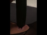 Preview 4 of Fucking my tiny pussy with a huge cucumber and squirting everywhere while wearing ripped pantyhose