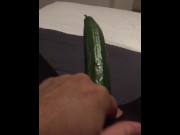 Preview 6 of Fucking my tiny pussy with a huge cucumber and squirting everywhere while wearing ripped pantyhose