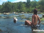 Preview 2 of 200816 Dogs walkout - Part 2 Hot milf Jumping over river rapids for get a fuck (Teaser)
