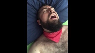 Beautiful Agony Is A Big Bearded And Hairy Bear Wanking On His Hard And Wet Cock While Rubbing The Bed Sheet On It