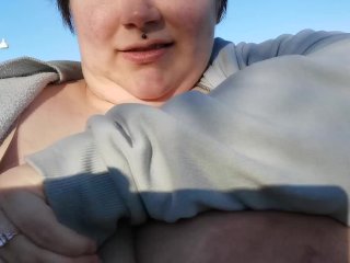 bbw, risky public nudity, vouyer public, big boobs