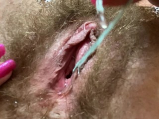 I came twice during my Period ! Close up Hairy Pussy Big Clit Torturing Dripping Wet Orgasm