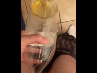 bottle, solo male, vertical video, peeing