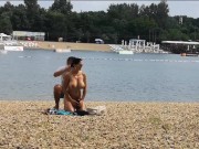 Preview 3 of Milf Lilly naked on public beach got oil massage from stranger