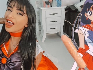 ASMR - Sailor Mars Blowjob Making two Guys Cum in my Mouth - Creampie Cosplay Girl