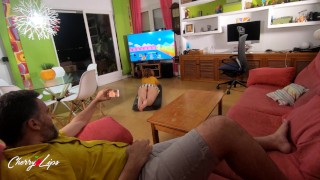My gamer stepsister catches me filming her pussy while she plays fall guys - Cherry Lips 4k