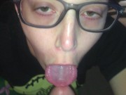 Preview 5 of Nerdy Blonde Shows Off Her Sucking Skills! Teases Out A Big Load & Swallows