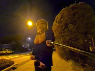 Bimbo sissy slut flashing by busy road (gets seen)