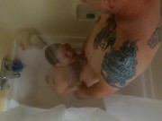 Preview 2 of  catches cheating whore drinking neighbors piss and fucking in the shower. Steamy hot!