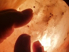 Sexy Barbie Feet stroking fur and glowing salt lamp