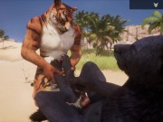 Preview 4 of Wild Life / Gay Furry Porn Black Wolf with Tiger