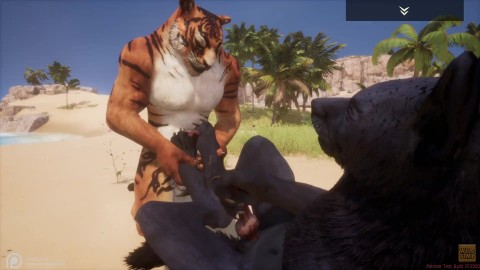 Vida selvagem / gay peludo pornô Black Wolf com tigre