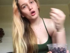 hot girl eats olives with PITS