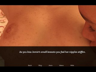 visual novel game, teen, big tits, muscular men