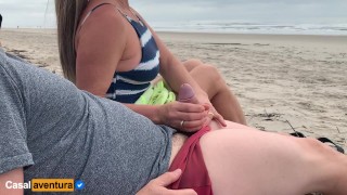 Quickie on public beach, people walking near - Real Amateur