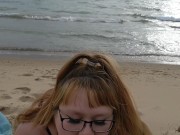 Preview 5 of Slut gives blowjob on Lake Michigan beach!