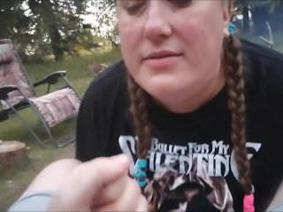 Milf gives Public Outdoor Sloppy BJ and Tit fuck until Cum in Mouth POV