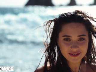 VIXEN Stunning brunette has fantasy threesome on vacation screenshot number 1