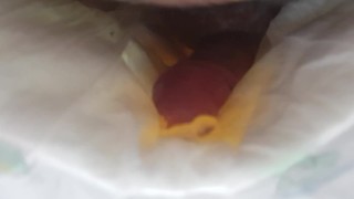 Inside view of morning diaper piss POV
