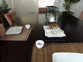 POV Curvy brunette Karlee Grey serves the dessert