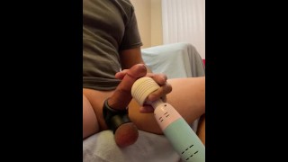 Edging Cock With Wand Dripping Precum