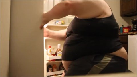 Superchub caught snacking at fridge