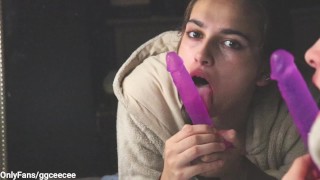 Bored Horny Finds Dildo and Blows it
