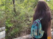 Preview 1 of Girl w/ Yoga Pants & Thong Pees on Trail Log