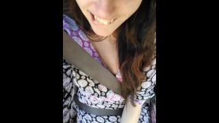 Public Car play Makes Me Excited! Hairy Pussy Thick Thighs Slut in Passenger Seat Flashes Upskirt 