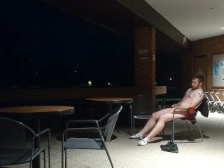 Fully Nude Outdoors at the Golf Club at Night, Apartment Buildings inView