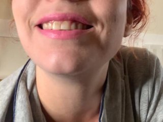 Putting on three shades of Shiny PINK LIPSTICK, Lip puckering and kissing