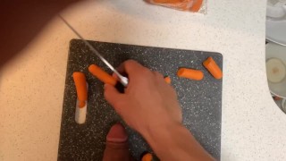 chopping carrots (please ignore my finger)