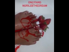 Cute Feet with Sprinkles, Strawberries, Baby Oil, and Strawberry Syrup