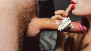 Close-Up Of A Big Cock In Whipped Cream