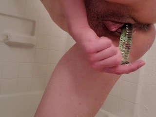 Transguy Playing with his Bonus Hole and Clit with a Dildo