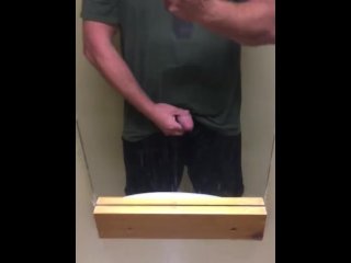 Horny while camping, I escape to a public washroom in the campground to go jerk off and Cum.
