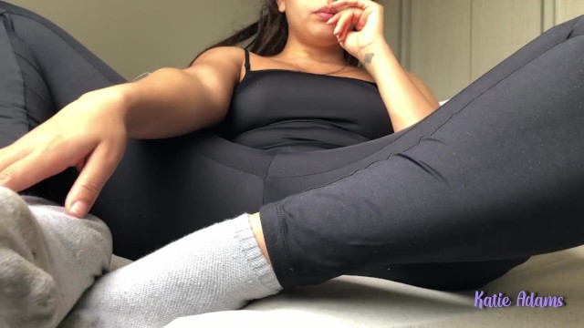 Bored Girl in Transparent Yoga Pants Fingering her Pussy to Spend Time- Katie Adams