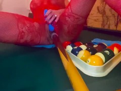 Rack ‘em up. Diablo on the pool table in red lace to NIN