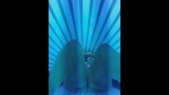 Propped up view of me cumming in the Public Tanning Bed
