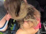 Preview 6 of Rain Caught Couple People Fucking in a Car Outdoor - Double Cumshot on Gorgeous Ass