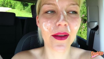driving in the car covered in cum