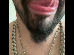Tongue ASMR sticking out with teeth! Suck my tongue please 