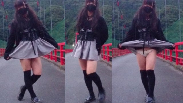 Honoka who likes to expose himself outdoors in the middle of a bridge.