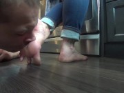 Preview 2 of Sexy MILF has her PERFECT Wrinkled soles Licked while she's Cooking!