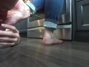 Preview 3 of Sexy MILF has her PERFECT Wrinkled soles Licked while she's Cooking!