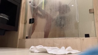 ftm riding huge dildo in shower 