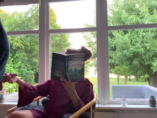 relaxed window fuck ends with huge cumshot on hairy pussy