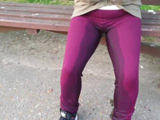 solo female, leggings piss, smoking, pee desperation