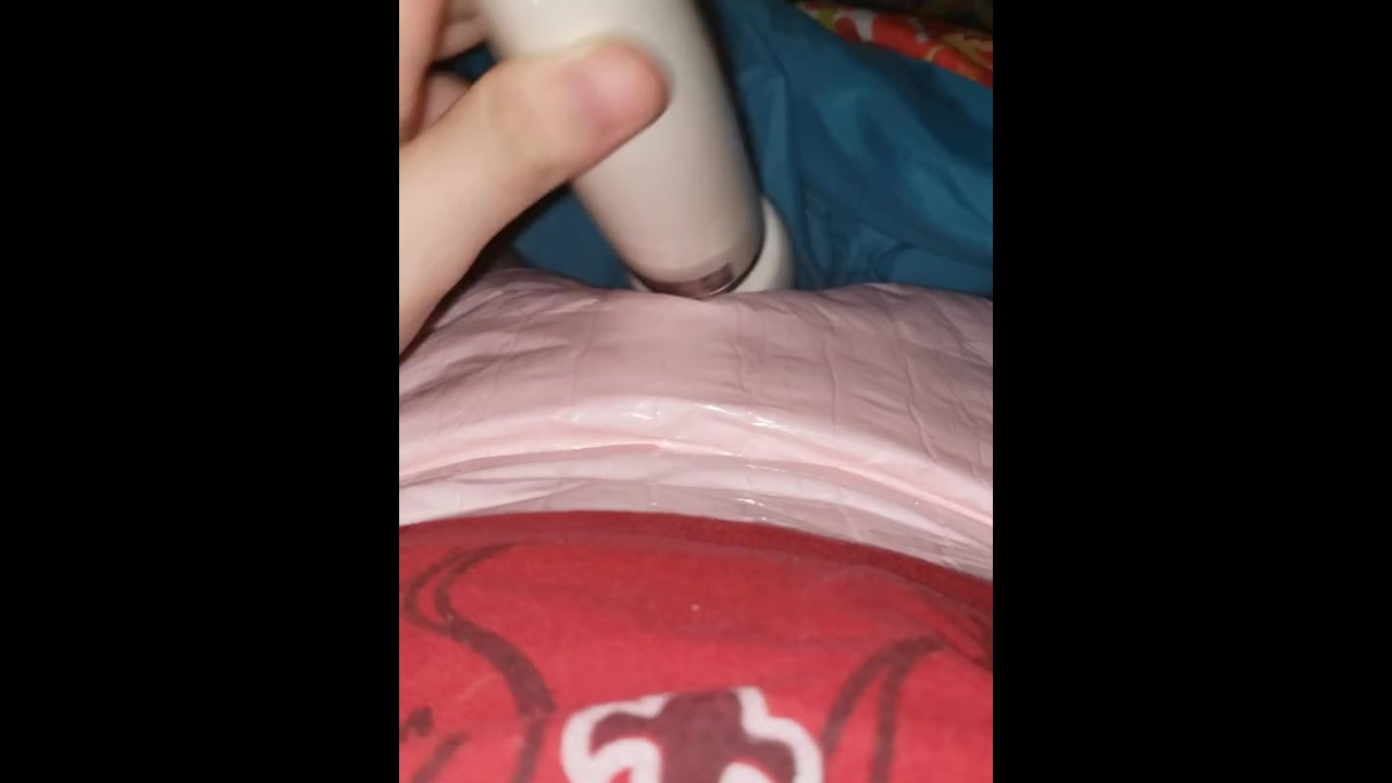 Playin with my magic wand in my pretty pink wet diaper